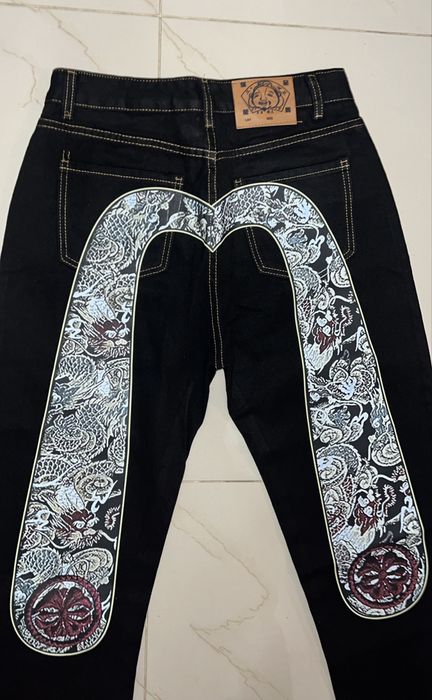 Blugi Evisu Japan Style imprimeu oversize baggy marimea M negrii