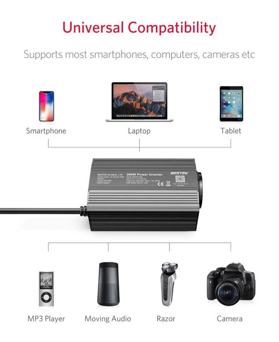 300 W инвертор TÜV 12V към 230V преобразувател на напрежение "Bestek"