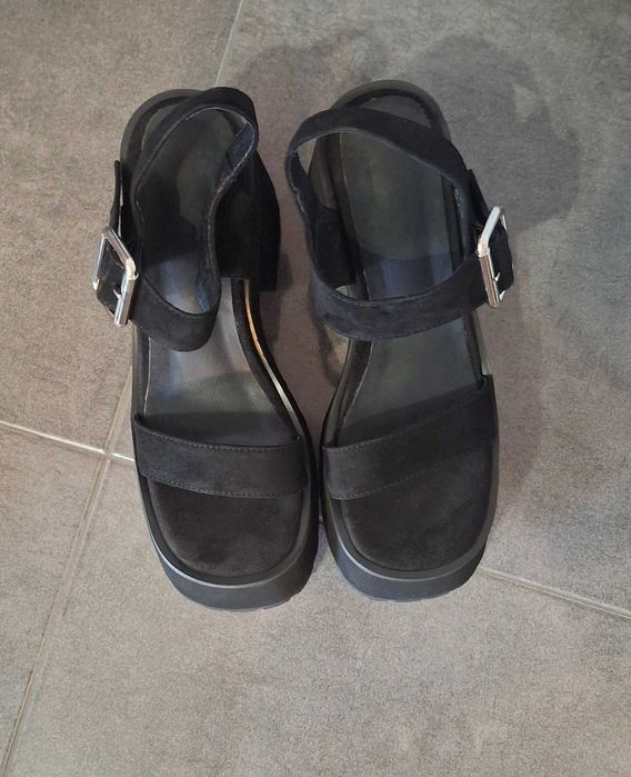 Дамски сандали с висок дебел ток и платформа, НОВО, естествена кожа.