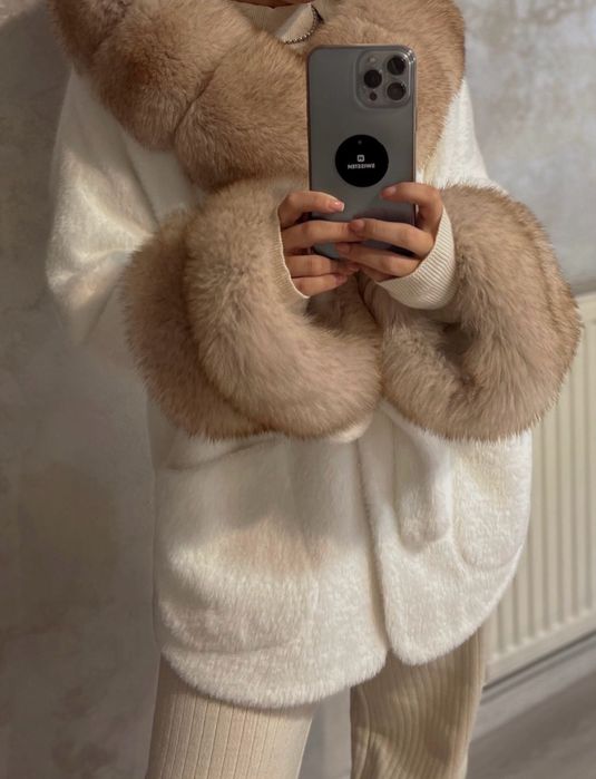 Palton din alcantara cu blană naturală adevărată de vulpe
