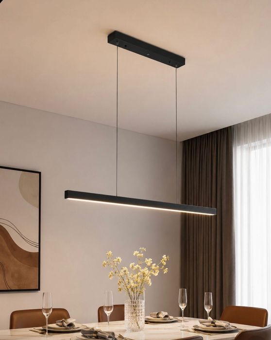 Lustra LED suspendata premium 120cm telecomanda dimabila neagra modern dining
