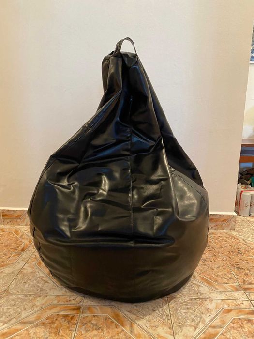 Fotoliu tip puf mare (bean bag), piele ecologică, negru