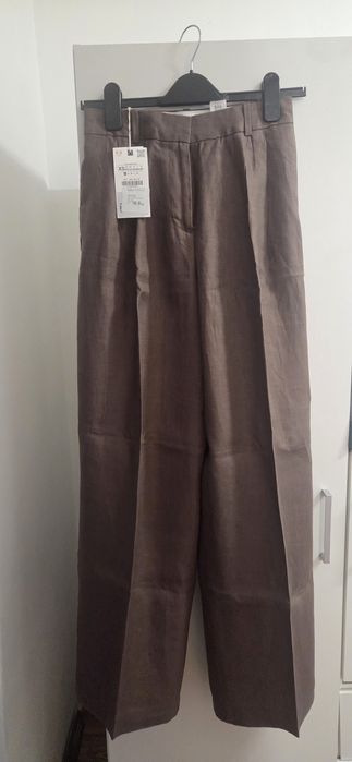 Pantaloni  Zara pentru femei din.100% in,culoare maro,noi,cu eticheta