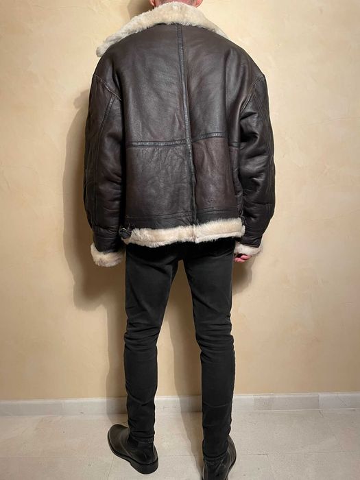 Cojoc maro vintage pentru barbati piele si blana Shearling premium