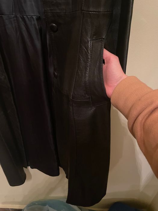 Черно Дамско кожено палто / кожен шлифер - истинска естествена кожа