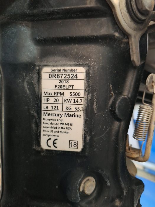 Motor Mercury 20cp injecție cisma scurtă mâner pornire sfoară 2018 pre