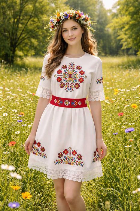 Рокля с бродирана шевица/бродерия