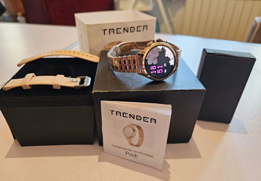 НОВ ! Луксозен Смарт Часовник - TRENDER POCH - Rose Gold  - AMOLED -  Bluetooth Разговори !