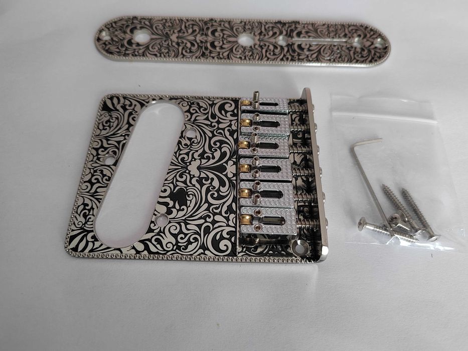 Сингъл бридж за Телекастър с плочка - сребърен и златен