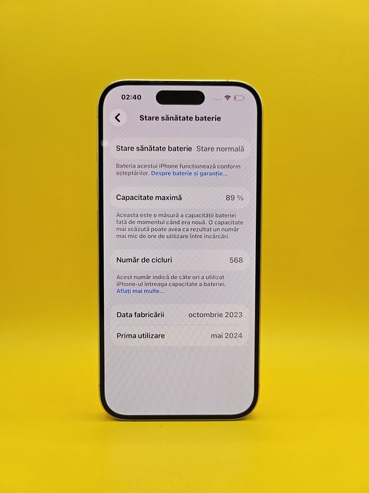 iPhone 15 Pro Natural Titanium 256 GB Sănătate Baterie 89%