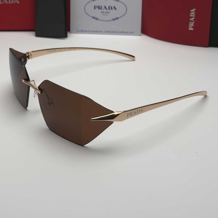 Унисекс слънчеви очила  Rimless Edition Black Brown Очила без рамка черни кафяви стъкла златни UV400 CE