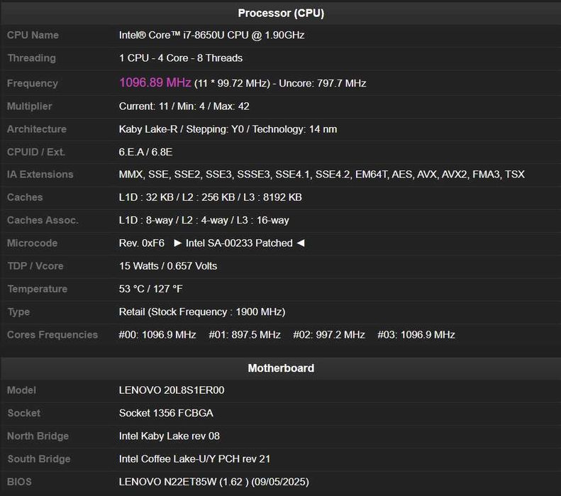Laptop Lenovo ThinkPad T480s, i7-8650U, SSD 512GB, 24GB RAM