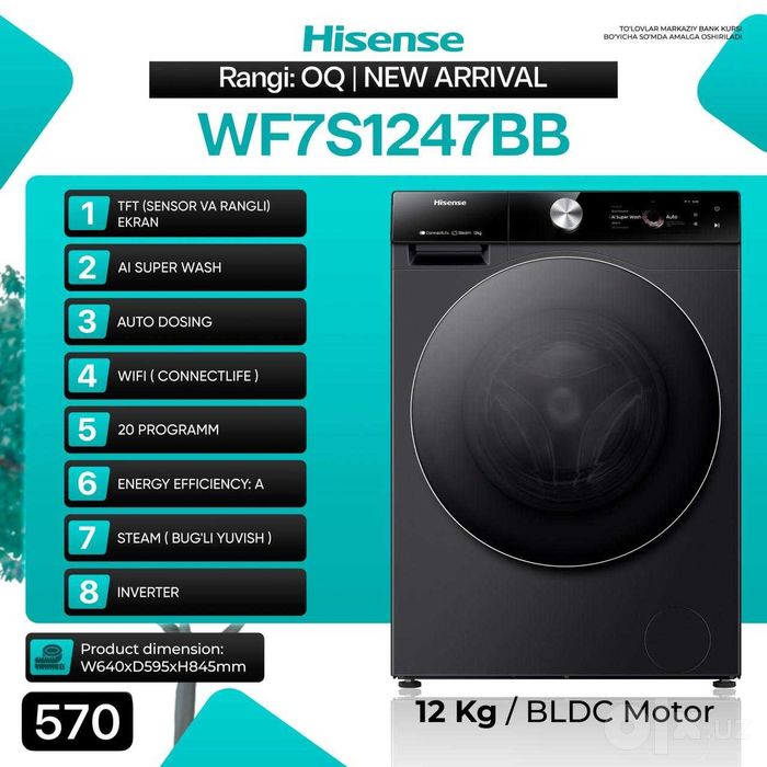 Rulls Kir yuvish mashinasi 8kg garantiya dastavka ustanovka bor
