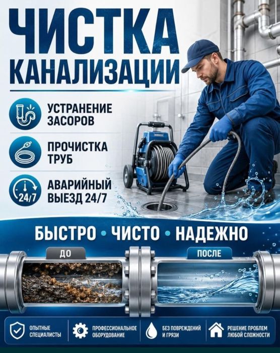Kanalizatsiya tozalash xizmati 24/7. Прочистка канализации