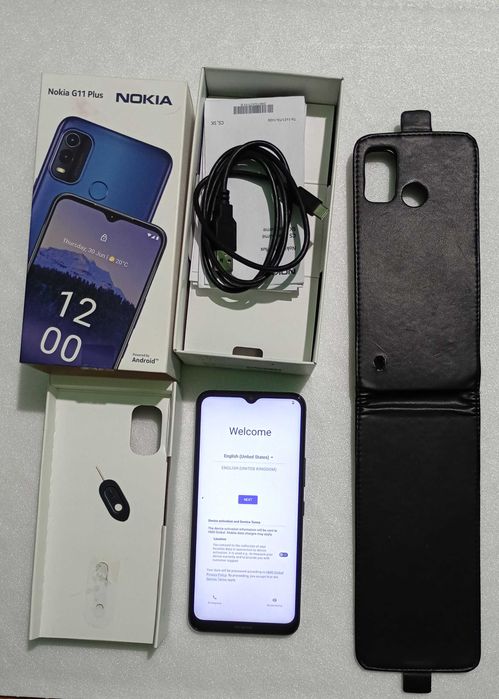 Nokia G11 Plus, 64GB, 4GB RAM, Dual SIM, Lake Blue + Кейс от истинска кожа .