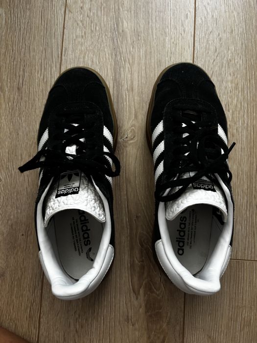 black-and-white Adidas Gazelle Bold platform sneakers