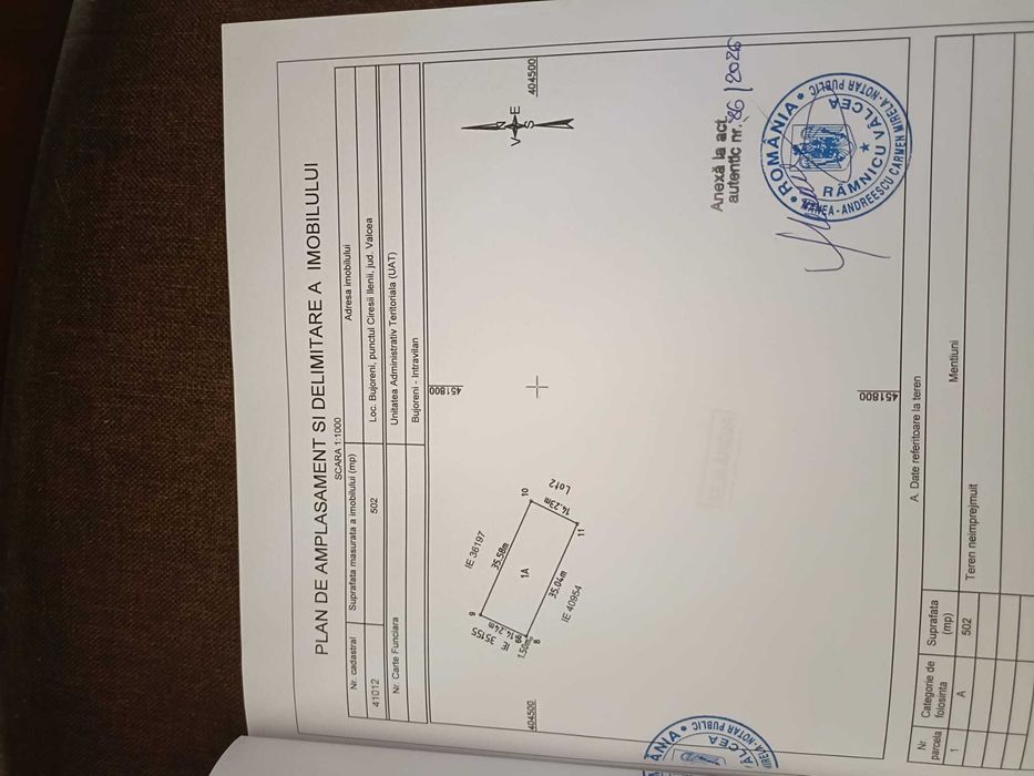 Vanzare teren 2 loturi/500mp fiecare Com. Bujoreni, Jud. Valcea