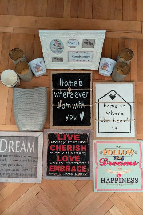 Recuzita organizare evenimente, decoratiuni casa/gradina, mini-tablouri cu mesaje