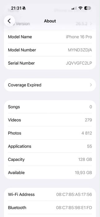 Iphone 16 Pro 128 GB черен 91% бат