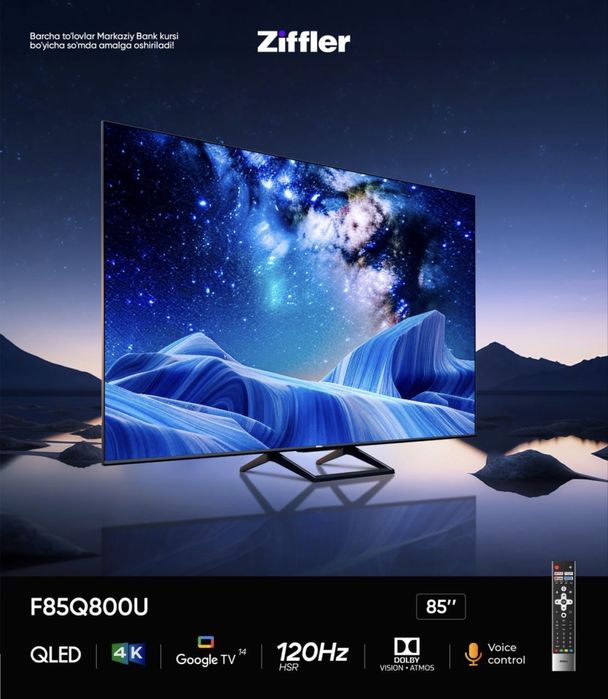 Телевизоры ZIFFLER 75 4K Qled 120hz Smart Google Tv Доставка Бесплатно