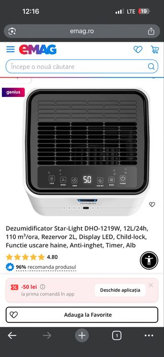 Dezumidificator Star-Light DHO-1219W, 12L/24h,