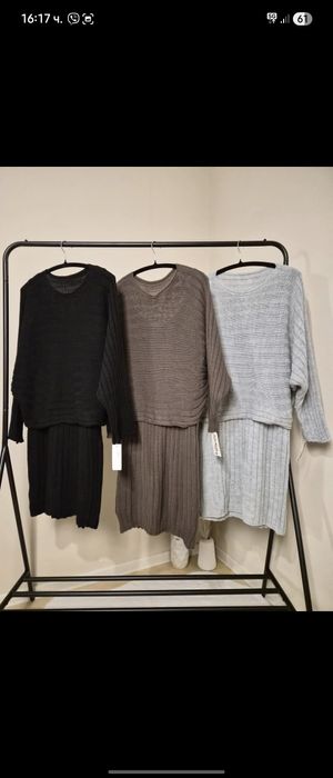 Плетена рокля с пуловер голям размер