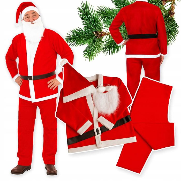 Костюм на дядо Коледа от 5 части, Коледен костюм, универсален размер