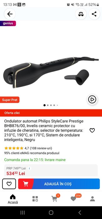 Vând ondulator automat Philips StyleCare Prestige BHB876/00