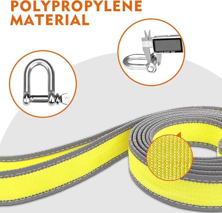 здраво въже за теглене, 9 т, 5м, 2 куки, ръкавици, светлоотразително