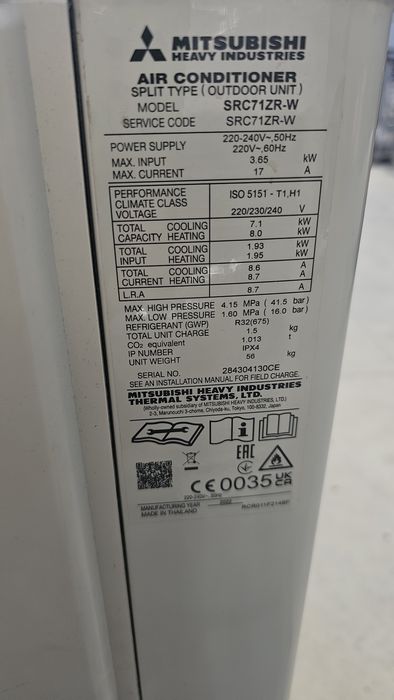 Външно тяло  Хиперинверторен климатик Mitsubishi Heavy SRC71ZR-W DIAMOND, 24000 BTU, Kлac A+++  с дефект