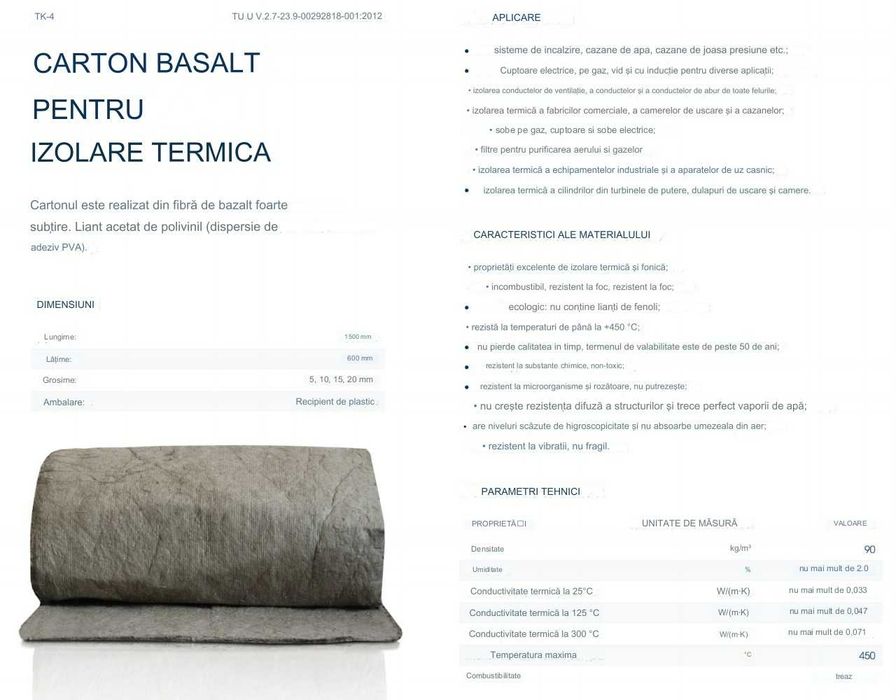 vata bazaltica pentru izolarea termică/fonică din fabrica ucraineana