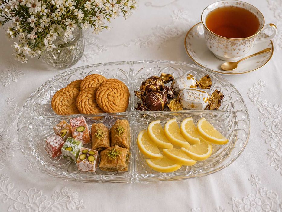 Сервировочное блюдо (менажница), хрусталь