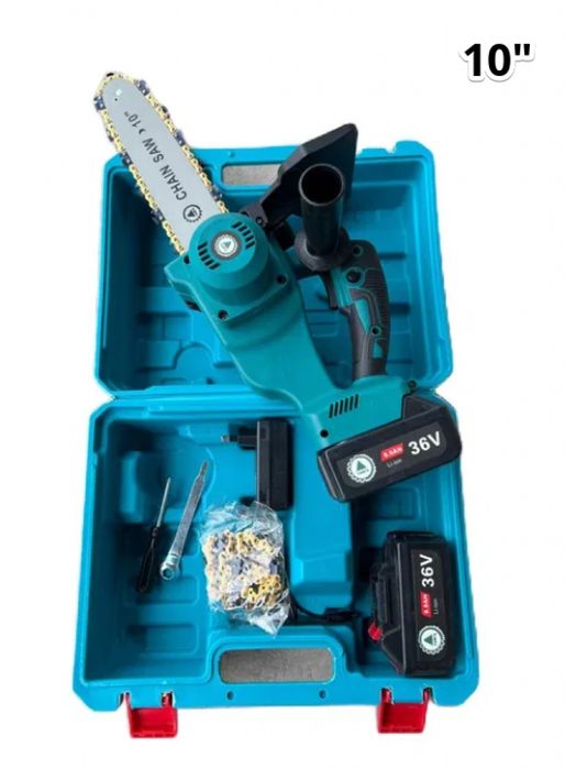 Акумулаторна резачка за дърва с маслен филтър,2х36V 10Ah,с акумулаторе