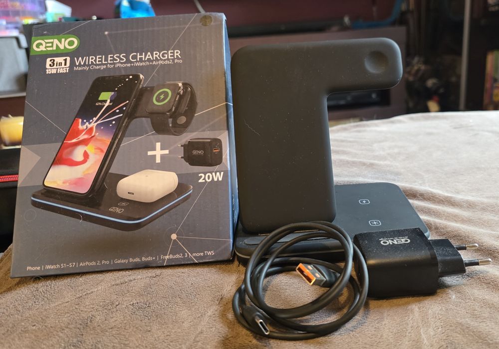 Incarcator wireless iPhone - Qeno  3 In 1 Qi Fast Charger 15W