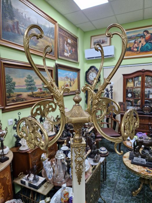 Уникална антикварна френска подова закачалка бронз и оникс