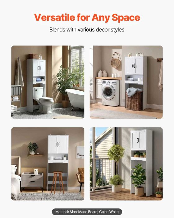 Dulap alb pentru baie deasupra toaletei VEVOR