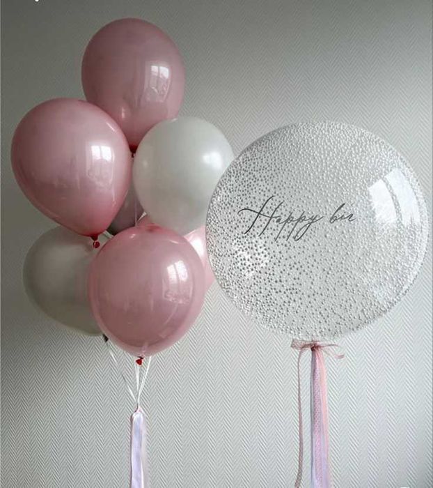 ПВЦ Прозрачни Балони с Хелий, Бабъл Балон с Печат, Панделки, Пера