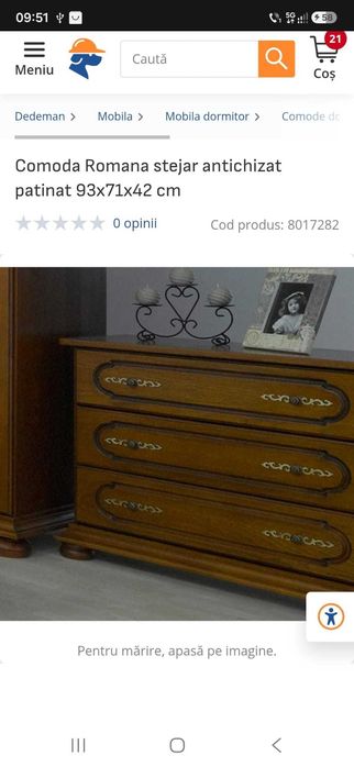 Comoda Romana stejar antichizat patinat 93x71x42 cm  lemn masiv