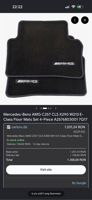 Set Covorase Noi velour originale Mercedes Benz CLS W257 model 2018-2024 Mercedes E class W213 2016+