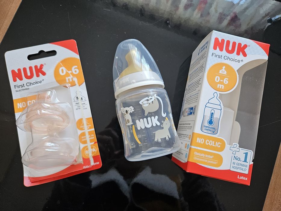 Nuk  Шише за хранене със силиконов биберон стъкло протектор за зърна