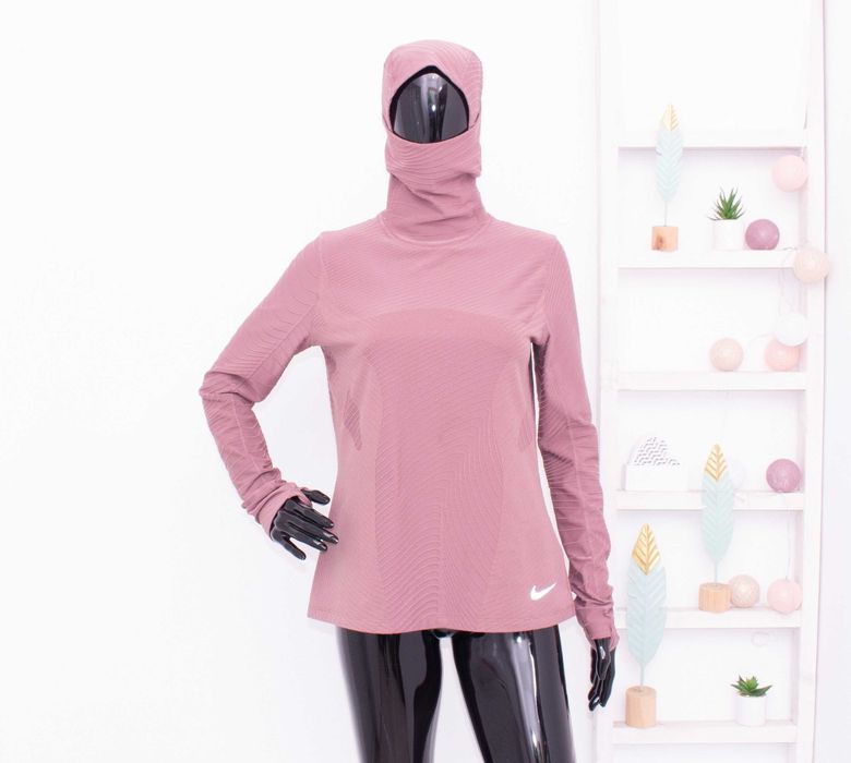 Nike оригинална дамска блуза с качулка за бягане пепел от рози M гр 