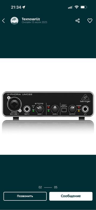 Профессиональная Внешняя Звуковая карта Behringer UMC22