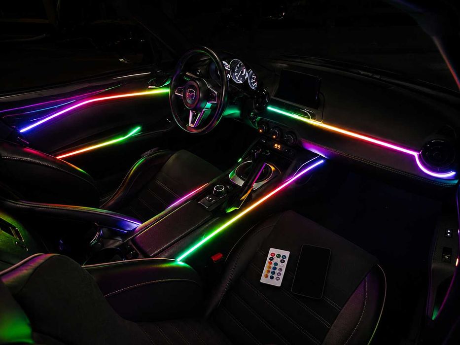 Kit 23 în 1 lumini ambientale auto Symphony RGB Wireless, benzi acrilice LED, iluminare bord, uși, mânere și picioare, control prin aplicație