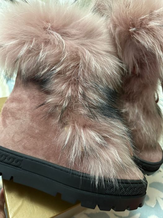 Ghete din piele întoarsă cu blană de vulpe