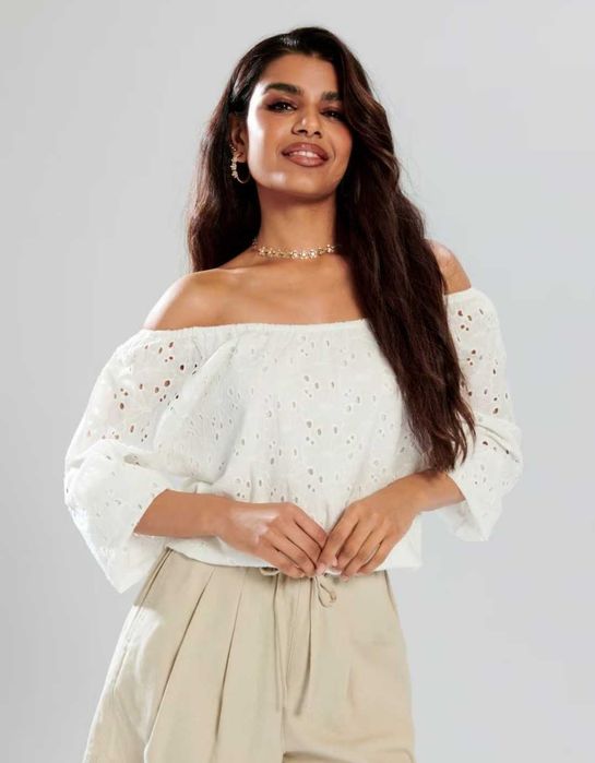 Блуза с голи рамене, английска бродерия, дамска риза, мрежесто болеро