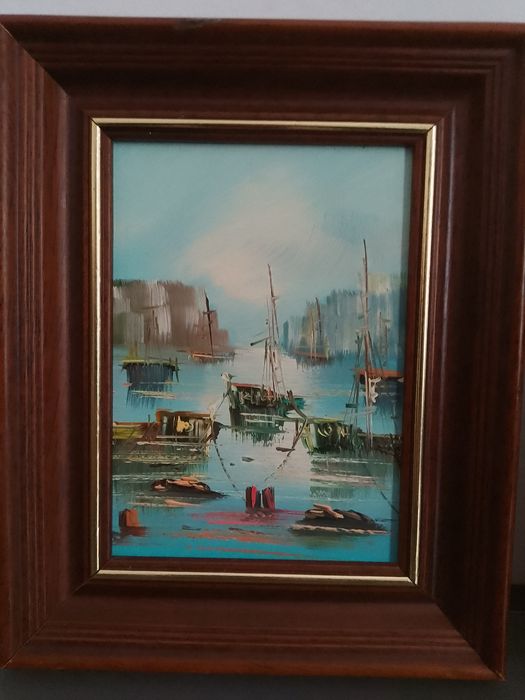 2 tablouri deosebite în vopsea acrilica pe pânză, înrămate (galerie d