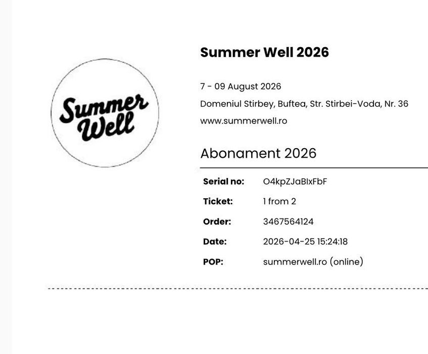 1x bilet Summer Well Full Pass
