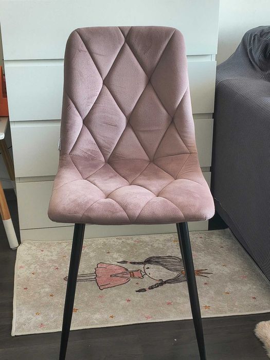 Scaun bucatarie / living, tapitat, metal + textil, maro+negru/mov prafuit+negru