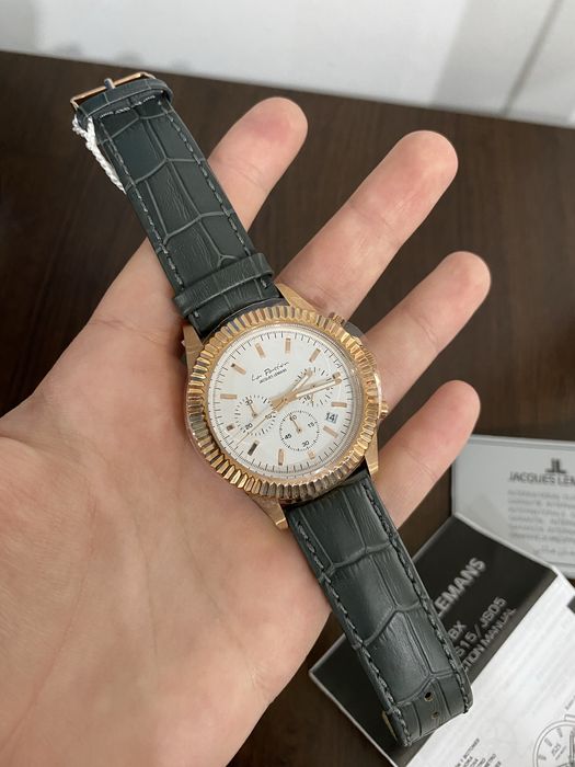 Jacques Lemans Luxury Chronograph, Rose-Gold Case, Leather Strap.