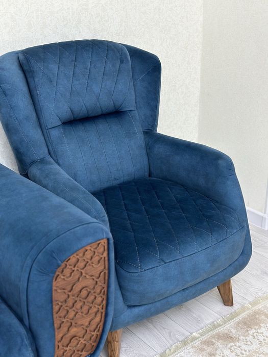 диван с 2 креслами синий цвет